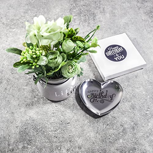 Happy 21St Birthday Stainless Steel Jewelry Tray Gifts Laser Engraved Heart Shape Dish Personalized 21Th Birthday Gifts For Daughter Sister Niece Friends #TOP4