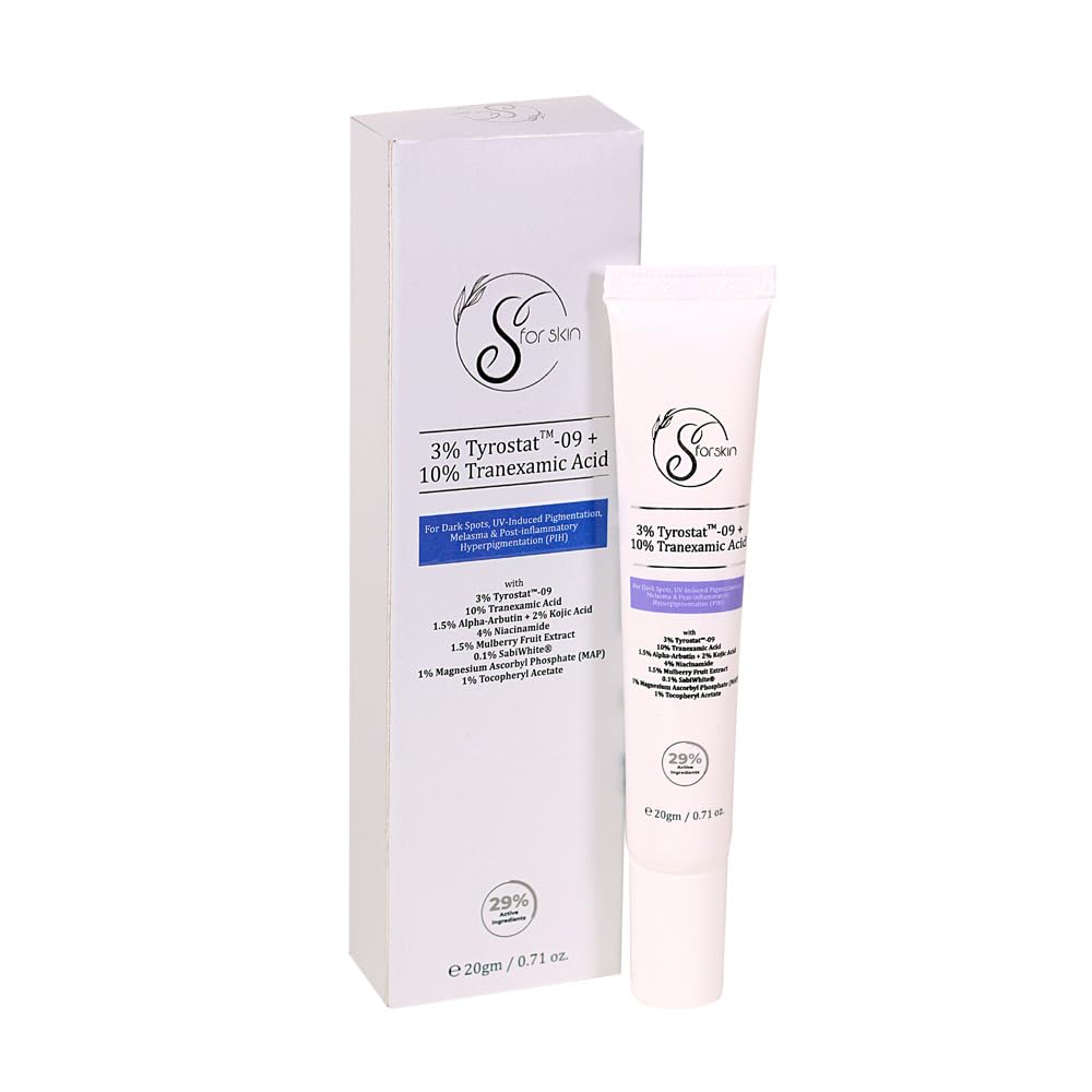 S for Skin - Depigmentation Cream | Targets Hyperpigmentation, Melasma, Acne, Age Spots, Blemishes, and Dark Spots | Achieve Even Skin Tone on Face, Neck, Ankles, Knuckles, Armpits, and Elbows | 20g