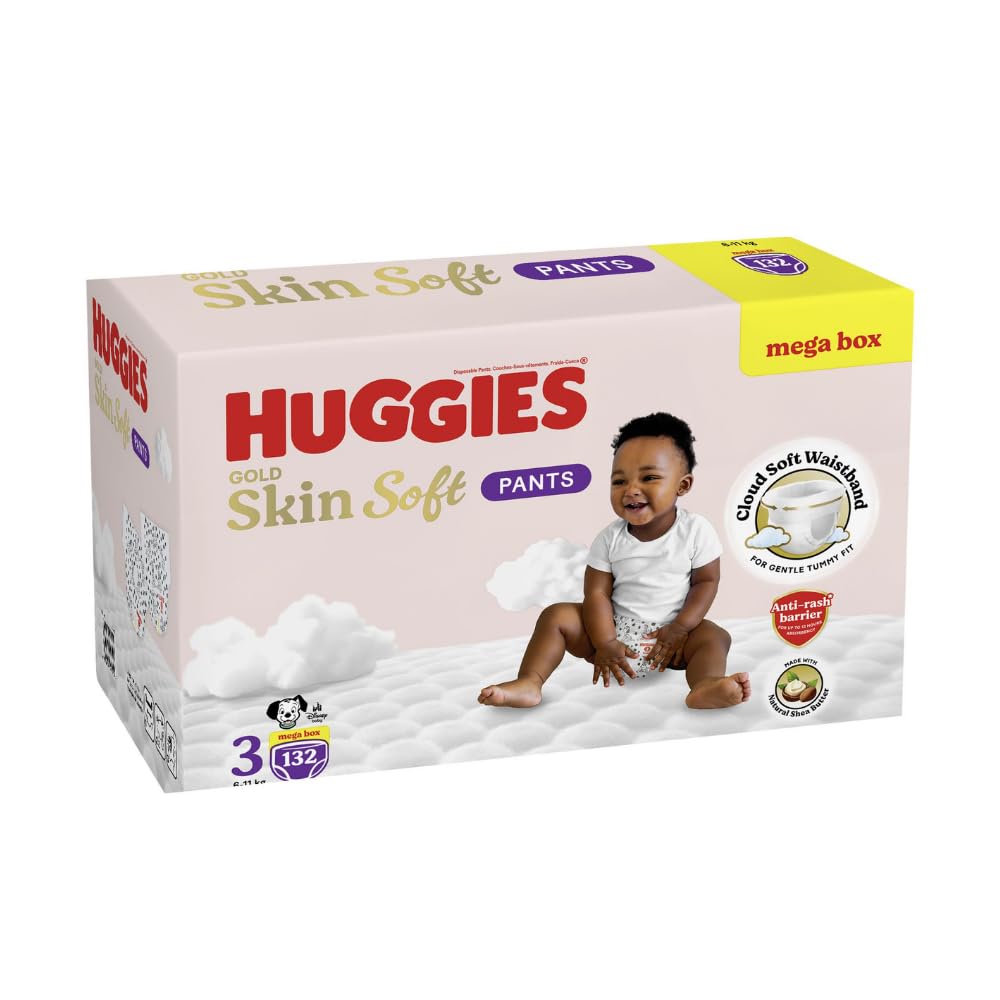 Huggies® Gold Skin Soft Disposable Nappy Pants - Size 3 Moving Baby (6-11kg) - 132 Pants Megabox