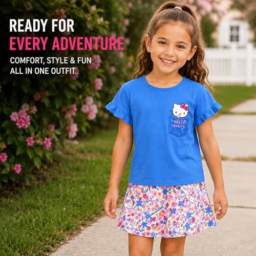 Image of Hello Kitty Girls Skort Set - 2 Piece Graphic Crewneck Top and Short Skort Cute Outfit Set (Sizes: 2T-12)