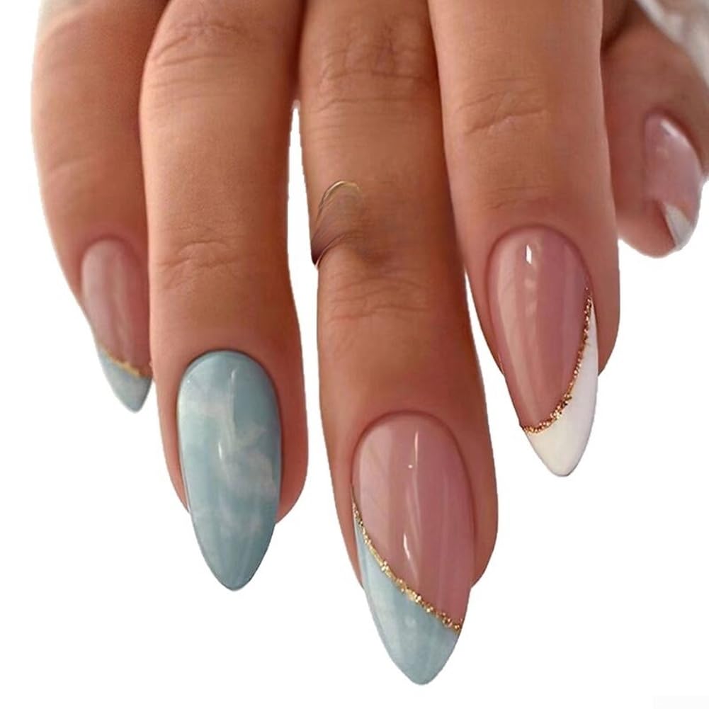 Uñas Postizas Almendra 24uds Largas con Gel Uñas Postizas Almendra(AW330)