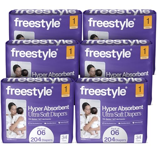 Image of Freestyle BambooTek Diapers - (Size 1) Hyper Absorbent & Non-Toxic – Disposable Diapers for Sensitive Skin – Ultra Soft Diapers (8-14 lbs) – 204 Count