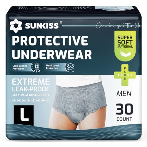 Image of SUNKISS Super Soft Incontinence Underwear for Men, Large, Grey, 30 Count