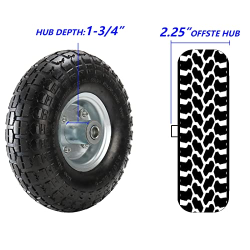 yarlung 2 pack pneumatic air filled tires 10 inch tire wheel for hand truck 410350-434 heavy-duty replacement wheels for garden cart all purpose utility cart 22534offset hub 5834bearings