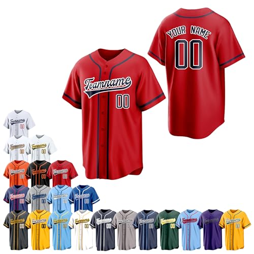 Red Blue Team Name Custom Men Baseball Jersey Softball T Shirts Women Customized Youth Button Down Stitched or Printed Names Numbers Personalized Designs