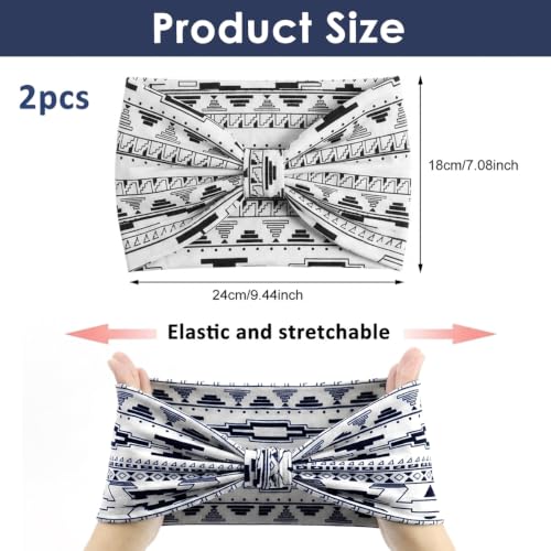 Image of MAYCREATE 2Pcs Cloth Hair Bands for Women Extra Wide Fashion Print Headband for Women Soft Stretchy Head Band for Daily Yoga Sports Party