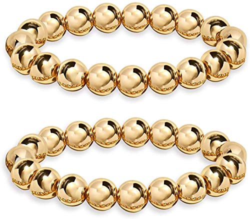 14K Gold Plated Beaded Bracelets Letter Stretch Dainty Stackable Bracelet for Women Girls
