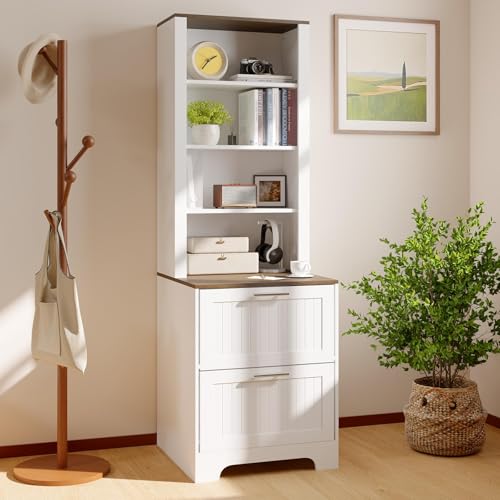 Garvee 72in Farmhouse Bookcase with 2 Drawers