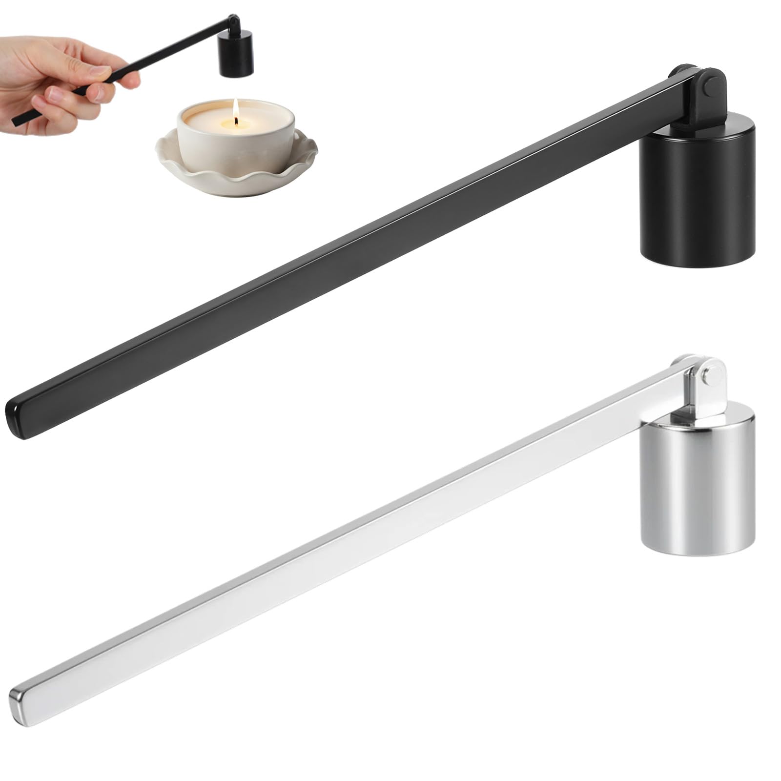 guduling Candle Snuffer Set, Candle Snuffers for All Candles, Stainless Steel Candle Extinguisher & Snuffer Accessory, Black & Silvery Candles Accessories