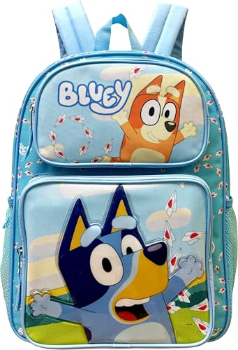 Fast Forward Mochilas escolares grandes de 40,6 cm licenciadas para crianças com vários bolsos, Multicolorido., Large, Bluey-boy