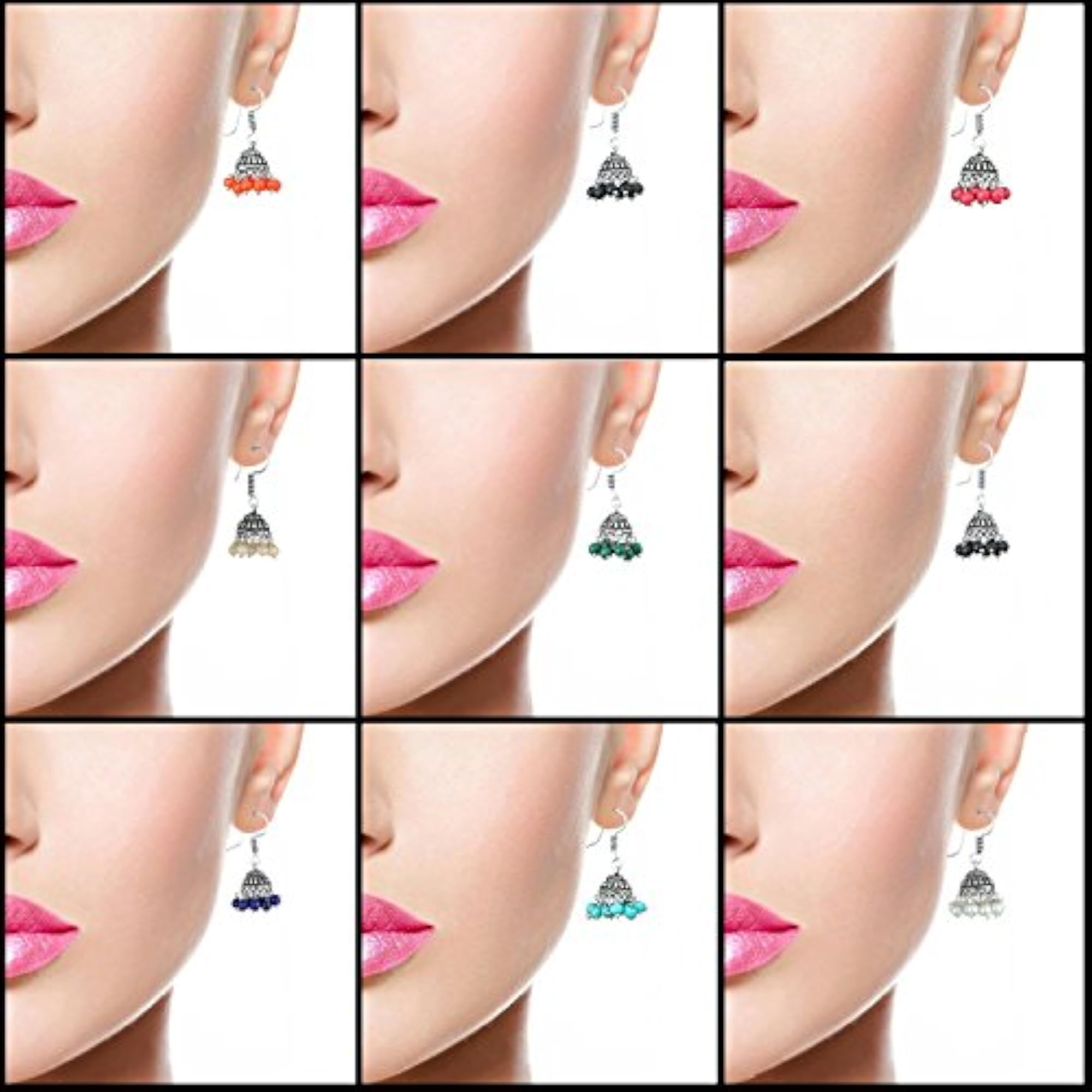 Multicolor Brass Oxidized Jhumki Earrings - Combo of 9
