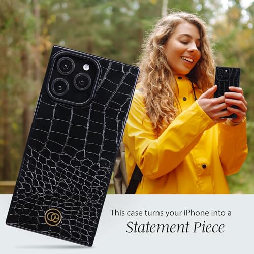 Image of COCOMII Rectangle for iPhone 16 Pro Case, Black Crocodile Leather