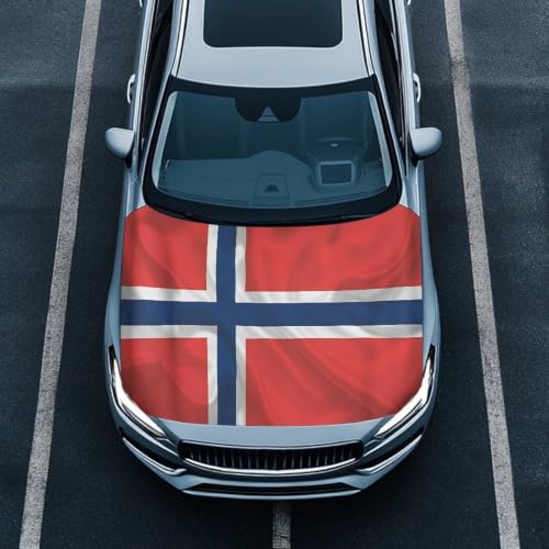 Image of Car Hood Cover Norway Flag Print Car Hood Protector Waterproof Universal Automotive Exterior Accessories Patriotic Decorations for Compact Vehicles Sedans Trucks SUVs for Sports Events