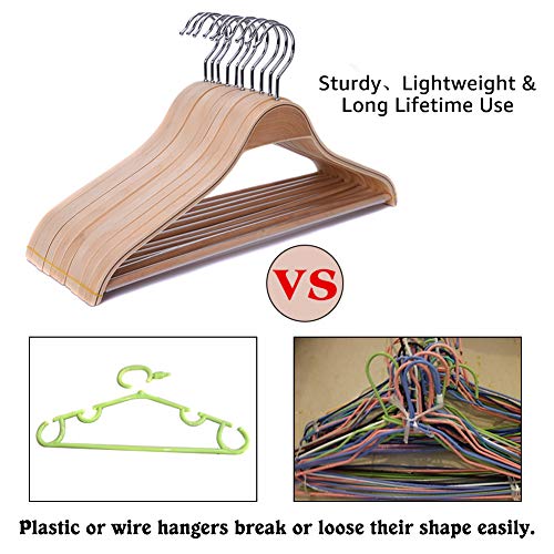 JS HANGER Wooden Coat Hangers, 10 Pack Light Weight Wood Coat/Suit Hangers with Non-Slip Pant Bar, Natural Finish - Thumbnail 4