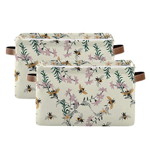 Image of Storage Basket Cube Vintage Spring Bee Flower Large Collapsible Toys Storage Box Bin Laundry Organizer for Closet Shelf Nursery Kids Bedroom,15x11x9.5 in,2 Pack