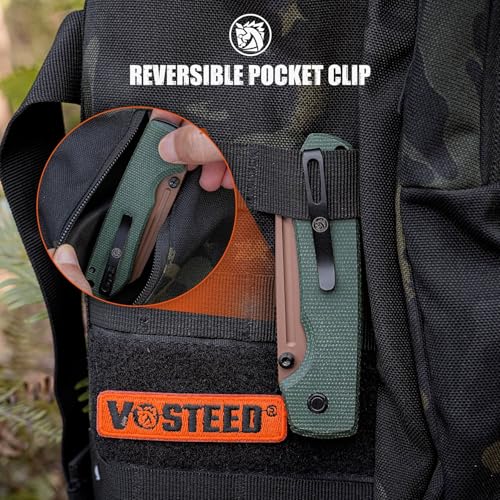 Image of Vosteed Raccoon2.0 EDC Pocket Knife - 3.25 inch 14C28N Copper Dune Blade, Modified Sheepsfoot - Top Liner Lock, Green Micarta Handle - Camping Surviving Knives - A2929