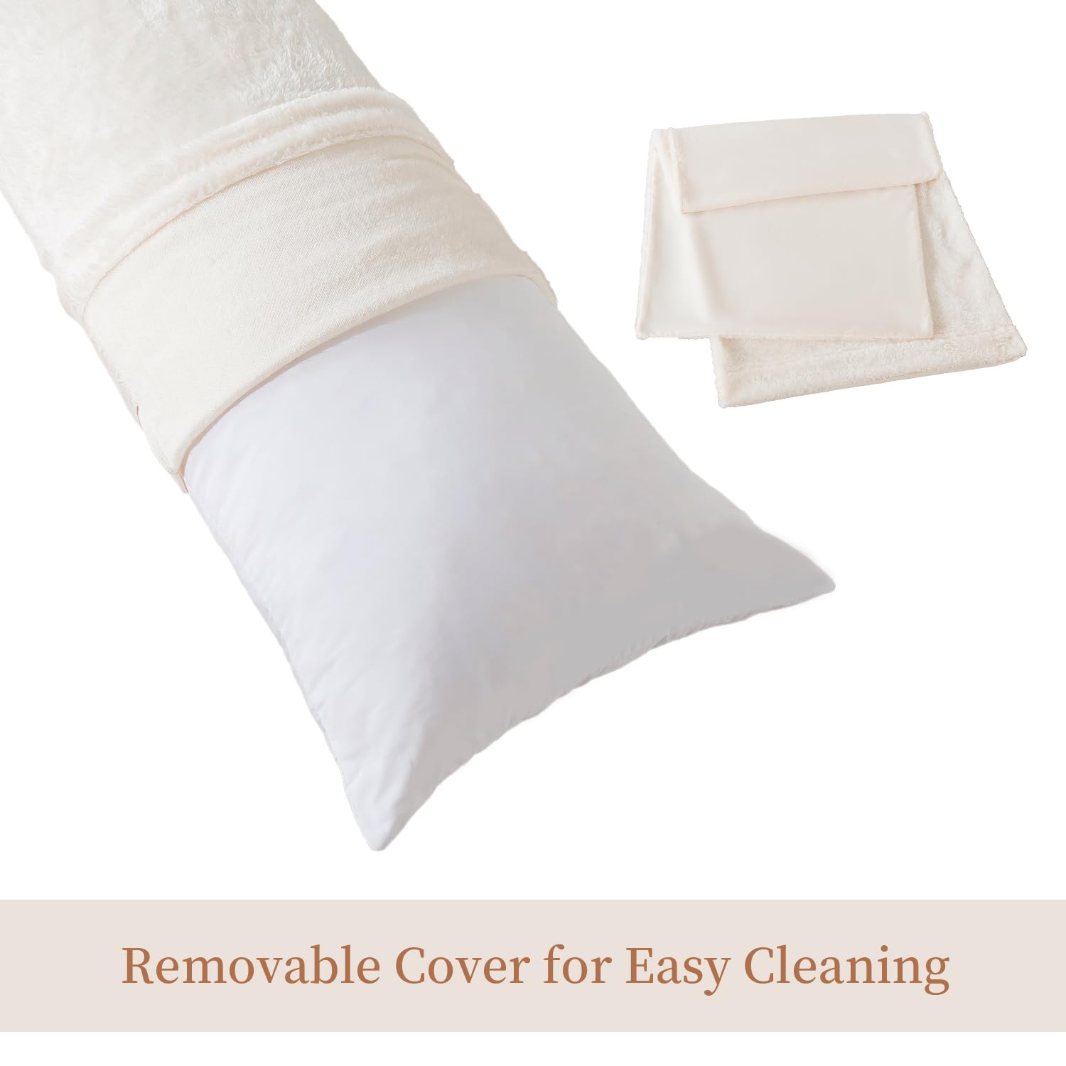 WhatsBedding Körperkissen mit zotteligem Kunstfell-Kissenbezug, langes flauschiges Plüsch-Pelz-Körperkissen, flauschiges Sherpa-Kissen für Erwachsene, Beige