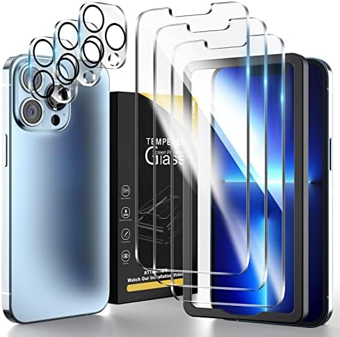 HATOSHI 3 Pack Tempered Glass Screen Protector for iPhone 13 Pro Max with 3 Pack Camera Lens Protector, Case Friendly Easy Installation Clear Protective Glass Screen for iPhone 13 Pro Max 6.7-inch