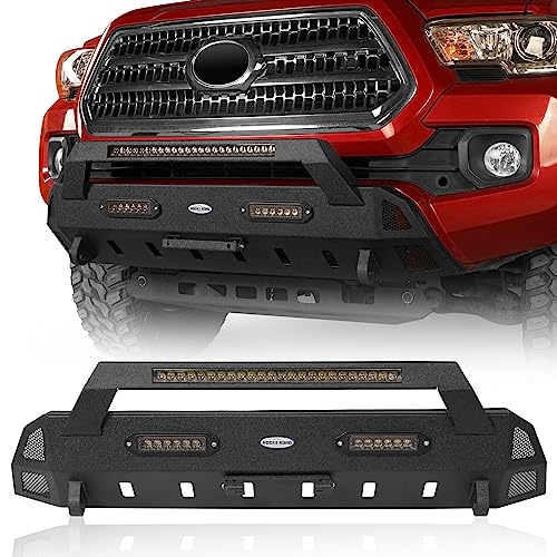 Hooke Road Tacoma Stubby Sharp Front Bumper for 2016-2023 Toyota Tacoma 3rd Gen Truck Solid Steel Bumper with LED Lights and D-Ring Mounts
