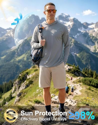 Image of Men's Sun Protection Hoodie Shirts Long Sleeve UPF 50+ Swim Shirts for Men Rash Guard Fishing Shirt Quick Dry
