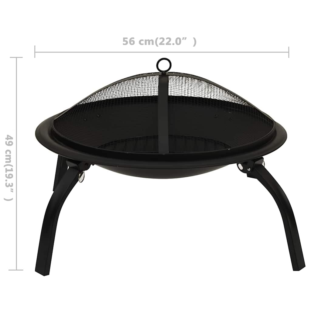 Braciere e barbecue 2 in 1 in acciaio con attizzatoio e protezione dalle scintille, 56 x 56 x 49 cm, per giardino e terrazza, gambe pieghevoli per un facile trasporto e calore accogliente in