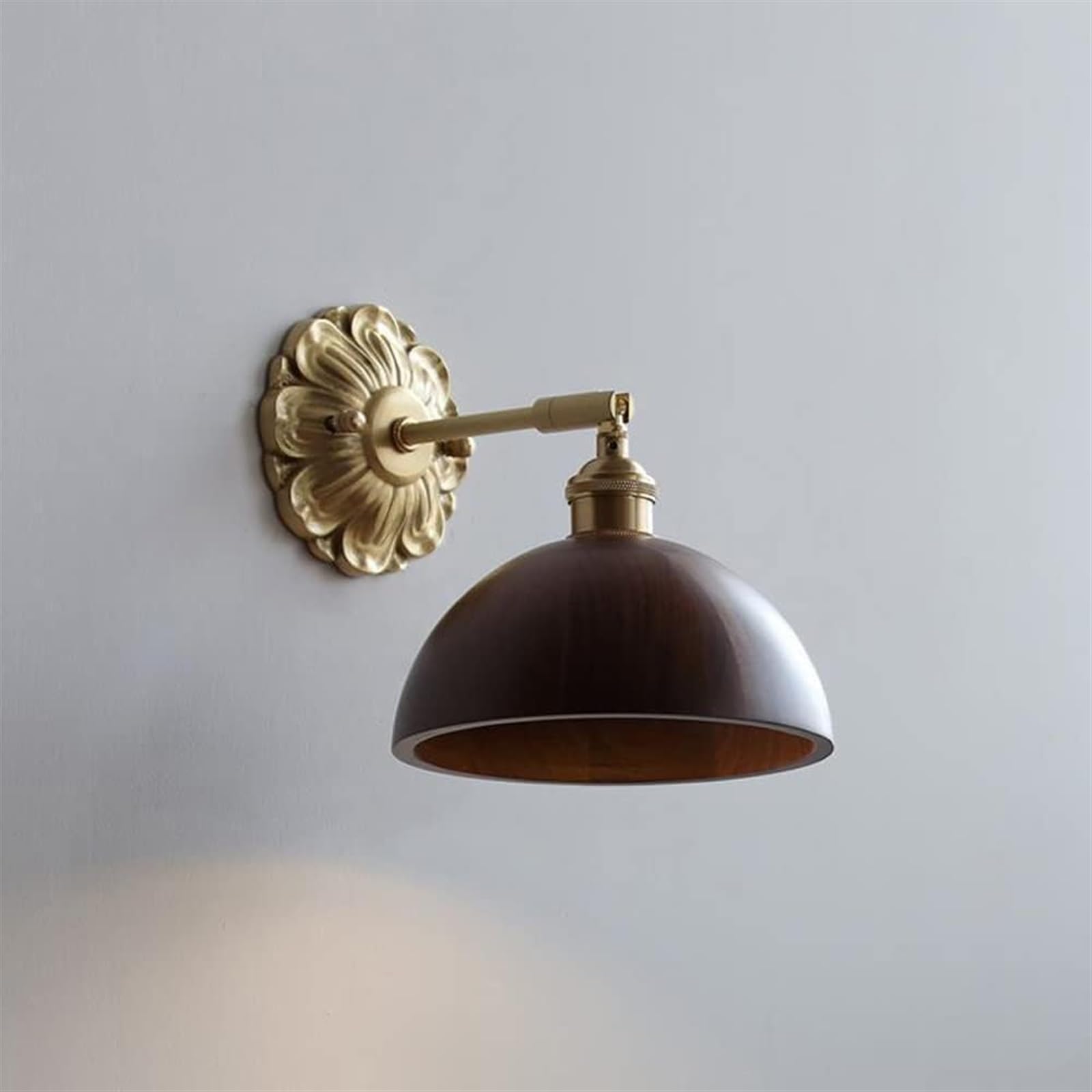 ASerZenith Led Wall Sconce, Walnut Copper Wall Lamp Reading Wall Light, Vintage Farmhouse Wall Mount Lighting Fixtures E27 Headboard Lamps(Dome)