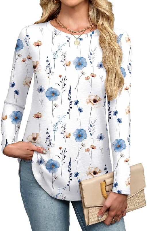 Misakia Womens Long Sleeve Shirts Basic Tee Fall Trendy Spring Top Dressy Casual Crew Neck Work Tunic 2026 Fashion Outfits