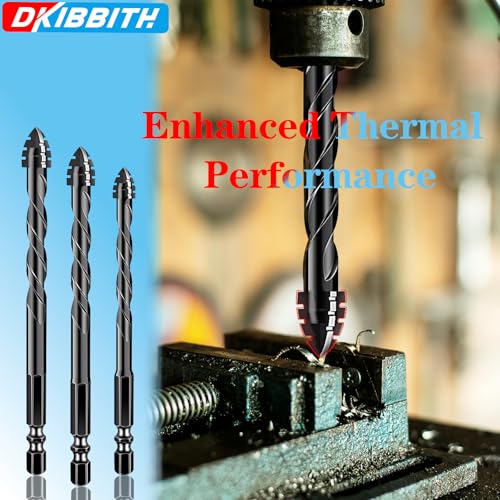 DKIBBITH 4-Flute Serrated Masonry Drill Bit Set (10-Piece, Black) - 3/16" to 1/2" for Concrete, Tile, Brick, Glass, Ceramic