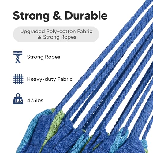 Image of SUNCREAT Hammocks Outdoor Camping Double Hammock, Hammock Replacement for Stand, Blue & Green