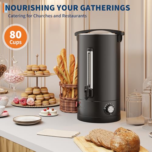 Image of 80-Cup Coffee Urn, 12L / 3.2Gal Double Wall Insulation Coffee Dispenser, Stainless Steel Large Hot Beverage Dispenser with Automatic Temperature Control & Faucet Commercial Coffee Urn, Black