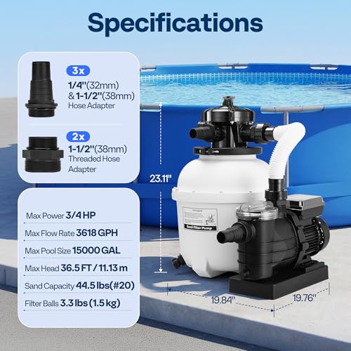 VIVOHOME 13 in Sand Filter Pump for Above Ground Pool, 0.75 HP 3618 GPH, Swimming Pool Filter System with 24H Timer & 6-Way Valve, High-Efficiency Filtration for Pools Up to 15,000 Gallons by VIVOHOME - Used condition - Image 8