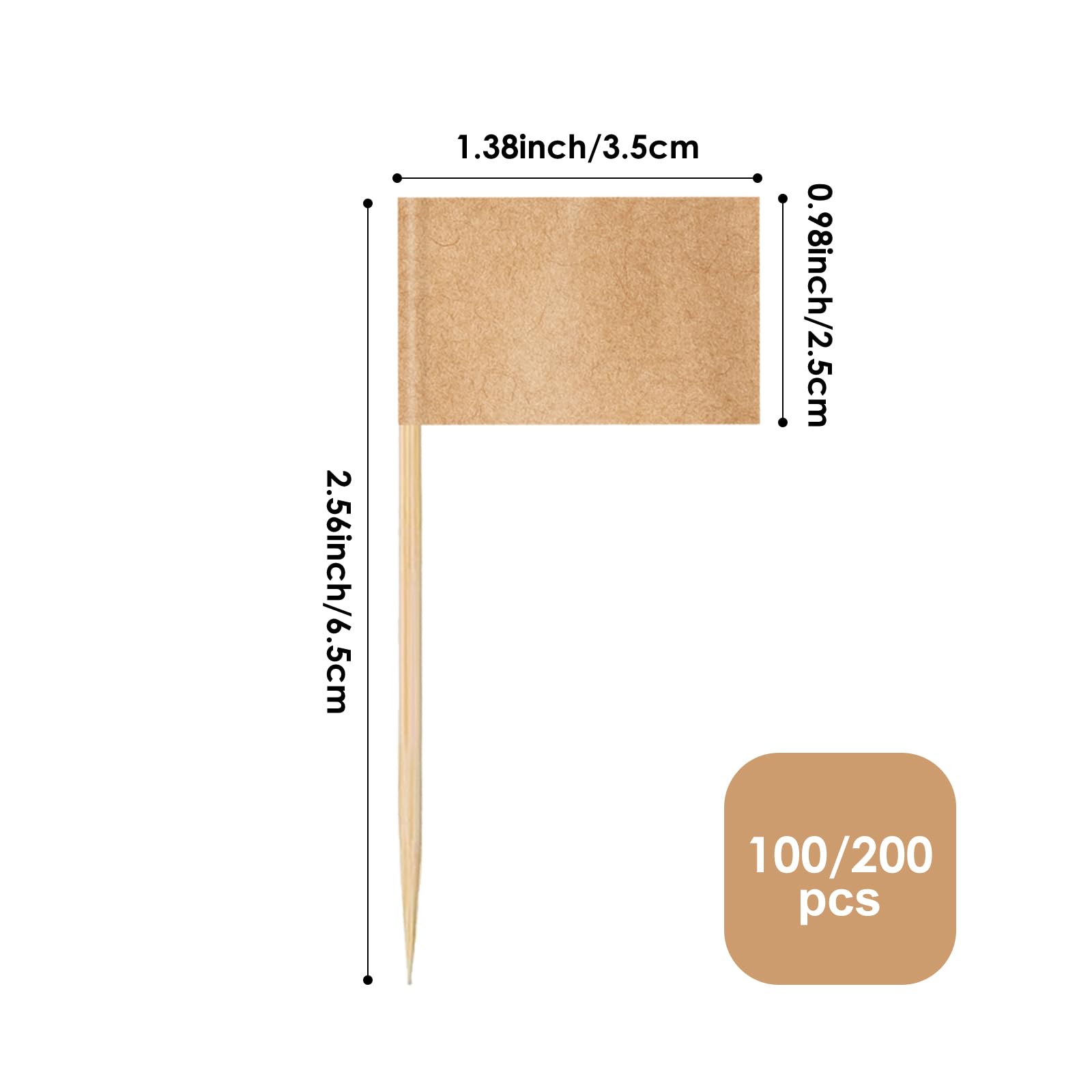Mini Drapeau Cure-dent Papier Kraft Marron 100 Pièces pour Cocktail Buffet Décoration
