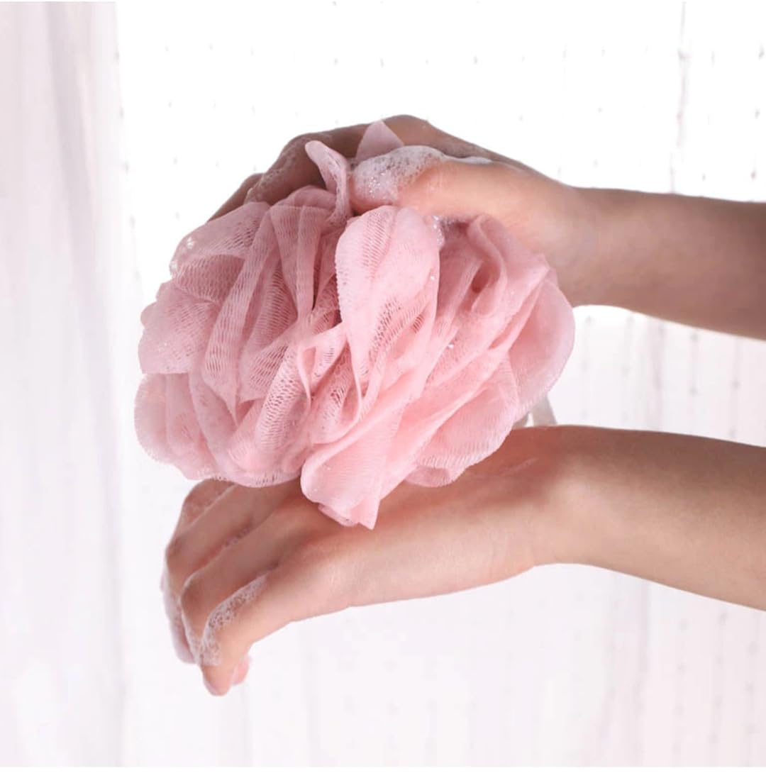 Soft Bath Loofah Sponge, Pink, Exfoliating Shower Mesh Pouf for Body Cleaning, Quick Dry Scrubber-image-39