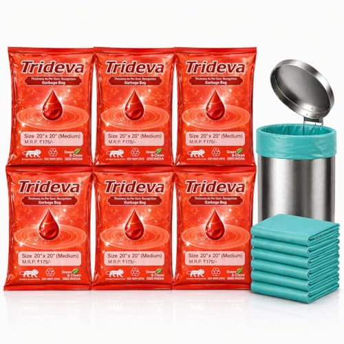 Image of Garbage Bags /Dustbin Bags - 120 Micron Heavy - Duty Trash Bags (20 x 20 Inches) - Medium Leak -Proof Bin Liners for Kitchen, Office & Industrial Use - 500g Pack (Green, Pack of 6) - 72 Bags