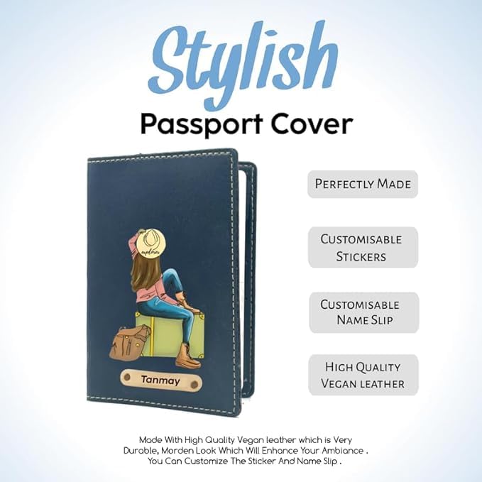 Image of Personalized Passport Cover with Custom Name | Sticker Passport Holder for Men & Women | Customized Travel Wallet | Anniversary, Birthday & Couple Gift for Husband Wife