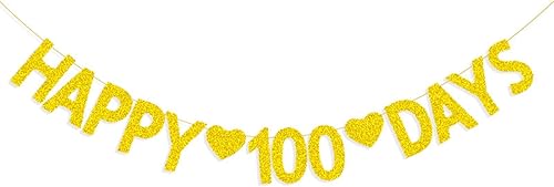 Morndew Cartel de feliz 100 días con purpurina dorada para baby shower, fiesta de cumpleaños, suministros de decoración