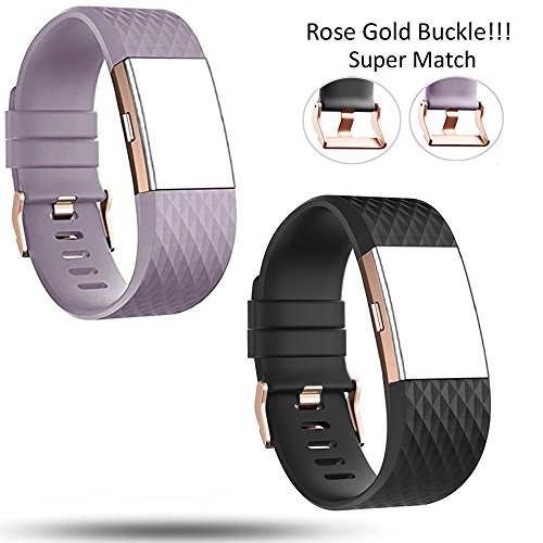 DB for Fitbit Charge 2 Bands Rose Gold Buckle,Charge 2 Sport Replacement Bands Lavender, Fitbit Charge 2 Accessory Wristbands Large