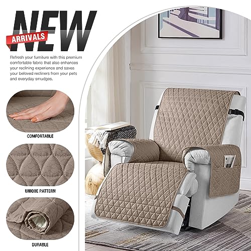 Image of TAOCOCO 100% Waterproof Recliner Chair Covers, Non Slip Recliner Covers that Stay in Place, One-Piece Washable Reclining Chair Cover with Elastic Straps, Taupe, Fits 30 inch Seat Width