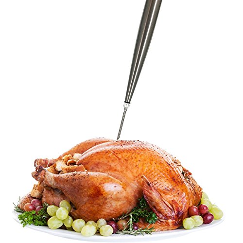 Home Servz 304 Stainless Steel Turkey Baster Syringe - Injector Needle with Cleaning Brush - Food Grade Silicone Bulb & 12 Inch Stainless Steel Handle Silicone BBQ Basting Brush - Thumbnail 4