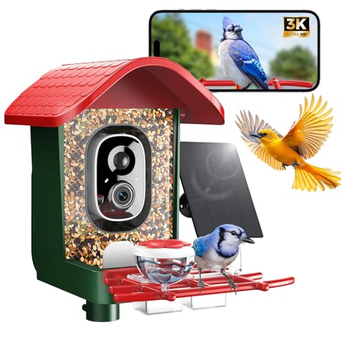 3K HD Smart Bird Feeder with Camera, 2.4GHz WiFi Solar Powered Smart Feeder, AI Bird Species Identification & Real-Time App Alerts, Chew-Proof & Waterproof for Outdoors