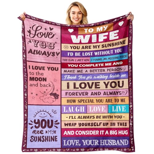 Gifts for Wife Blanket from Husband - Anniversary Wedding Birthday Gifts for Women - Best Gifts Ideas to My Wife Blanket - Christmas Valentines Mothers Day Romantic I Love You Gift for Her 50x60