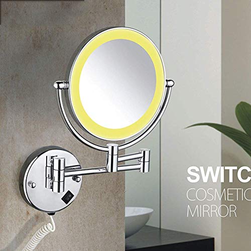 Image of 8 Inch LED Lighted Wall Mounted Makeup Mirror with Magnification, Double Sided Swivel Vanity for Bathroom, 360 Degree Rotation, Flexible Gooseneck, and Locking Suction ( Color : Bright Silver