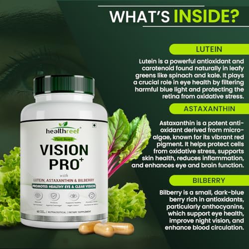 Image of Vision Pro+ Plant-Based Eye Health Supplement | with Lutein, Astaxanthin & Bilberry | Antioxidant Support for Healthy Eyes, Night Vision & Digital Screen Care (Pack of 1)