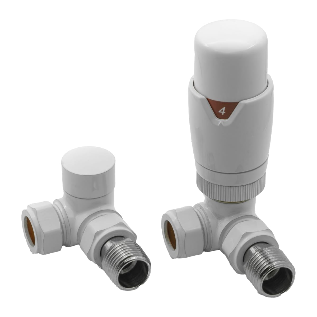 Reina Modal TRV & Lockshield Radiator Valve Set (15mm x 1/2") - Corner - EVO (White)
