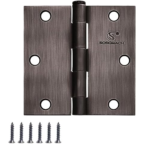 SORGMACH Door Hinge 3 1/2 Inch Interior Door Hinges Oil Rubbed Bronze Black 3.5 Inch Interior Hinges Flat Iron Hinge 3 ½"x 3 ½" Door Hardware Square Corner - 3 Pieces Cover