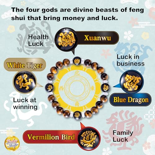 Image of Lucky charm bracelets made in japan feng shui luck bracelet black agate tiger eye crystal bracelet for money 6-8 inches stretch Japanese craftsman good luck unisex