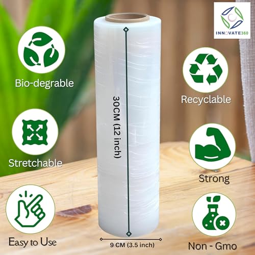 Image of Transparent Stretchable Packing Material wrap Roll-12 inch (30 cm) |Multipurpose Wrap by Superfelt | Versatile, Eco-Friendly, Strong| OXO-Biodegradable | Heavy Duty, Fragile Packing (350 Meter Long)