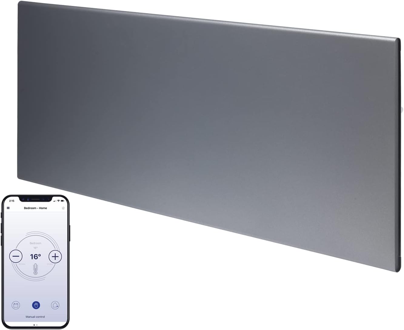 Adax Neo Smart Wifi Electric Panel Heater/Convector Radiator With Timer. Smartphone Control, Splash Proof, Economic, Modern, Designer, 800w Compact (420 x 510 mm), Lava Grey
