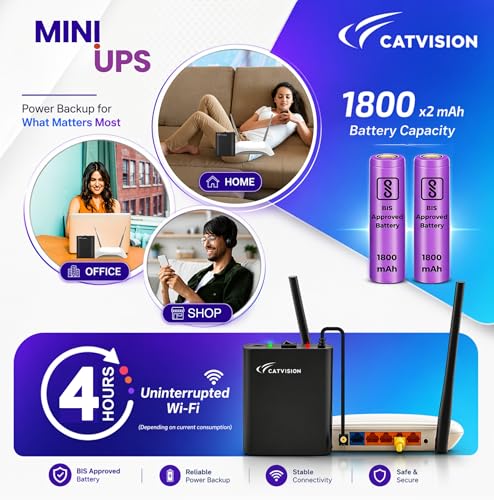 Image of Catvision Mini UPS for WiFi Router Broadband Modem | Support 12V-2A Routers | Backup Upto 4 Hrs (Lab Tested) | WiFi Router UPS Power Backup During Power Cuts | 1 Year Warranty