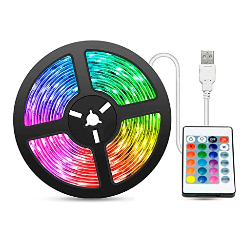 RevolutionLine   Tira de luces LED 5 metros USB | Tiras LED 5050 RGB USB | Control remoto de 24 teclas | Cambia el color con la música | Impermeable, uso interior y exterior | Regulable, multicolor